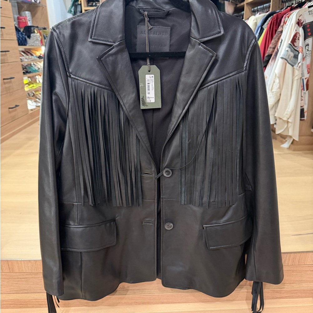 All Saints Leather Blazer with Fringe